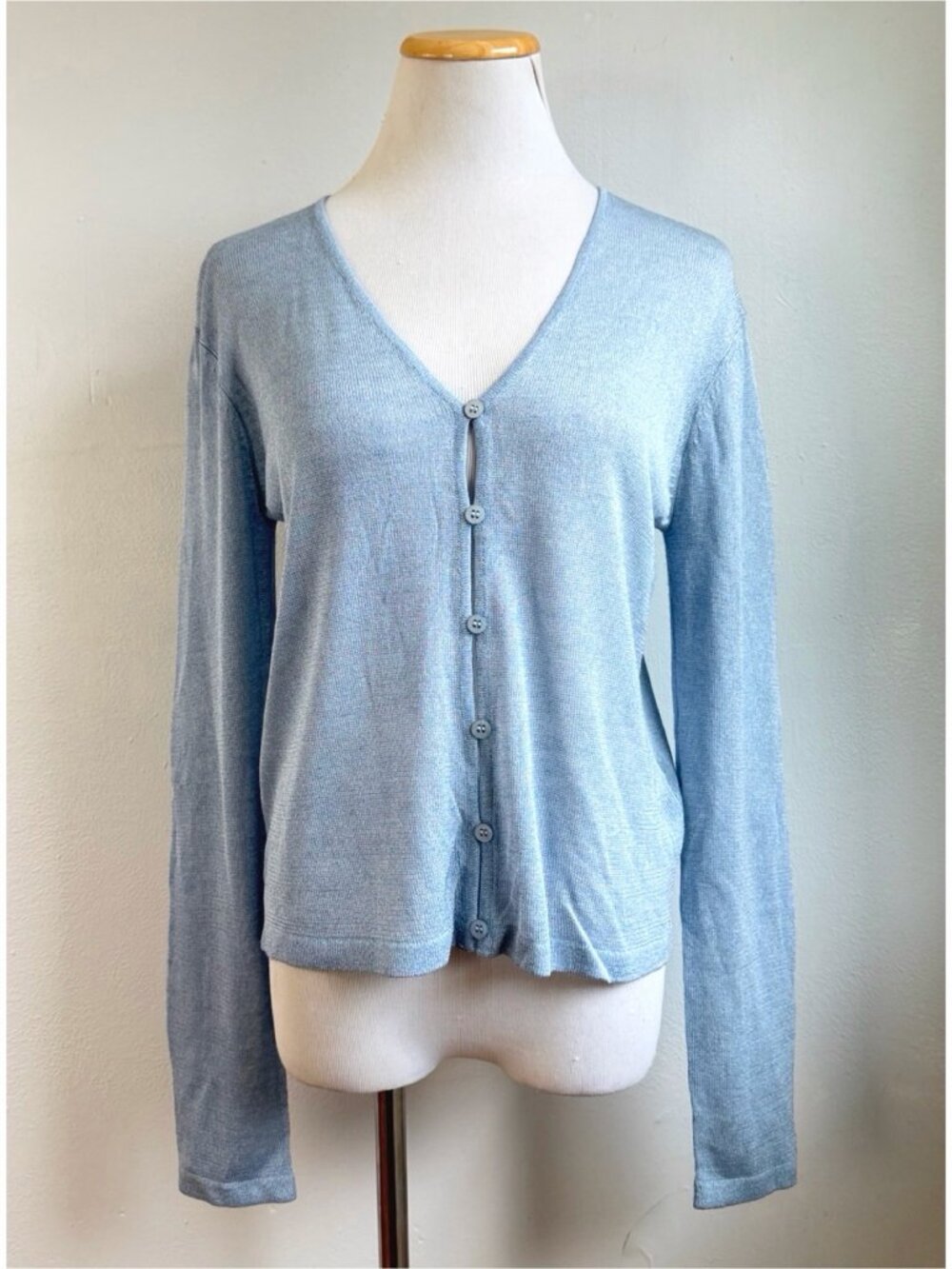 Vintage Periwinkle Blue Fine Knit Cardigan Sweaters Size Medium Lightweight